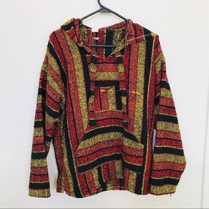 Molina VTG 90s Mexican blanket hoodie jacket 34 36 S Surfer Rasta Grunge Boho